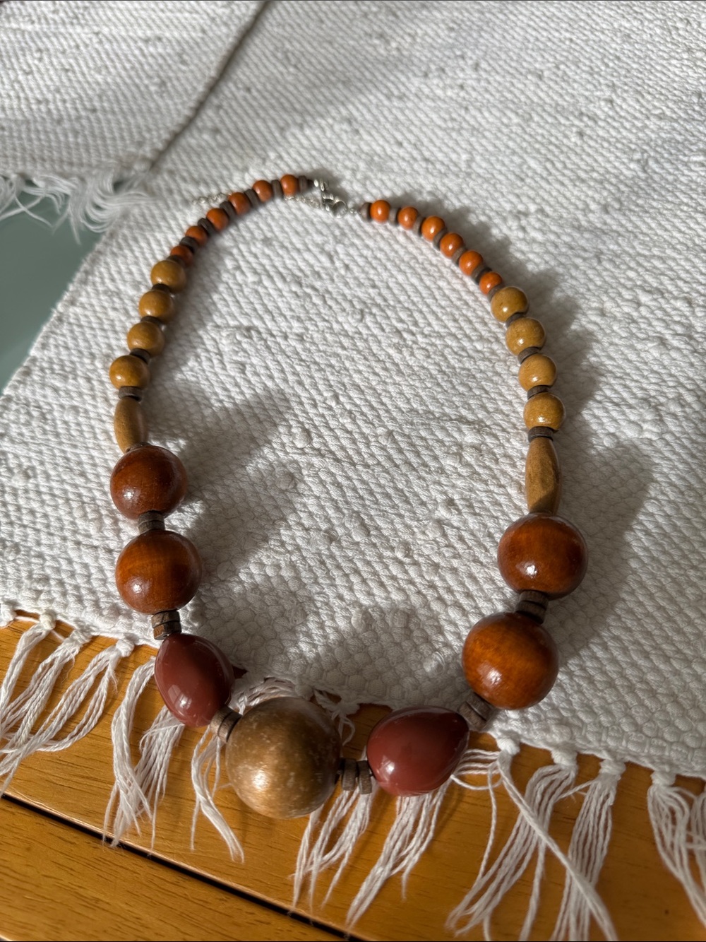 Boho Wooden Bead Necklace in Brown and Amber Tones